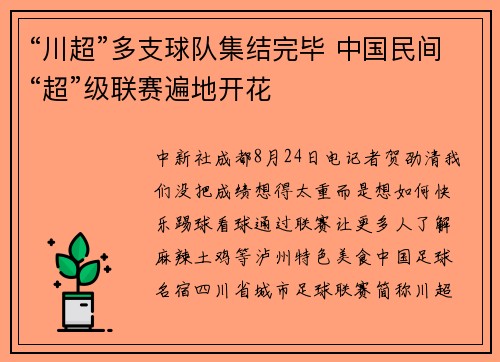 “川超”多支球队集结完毕 中国民间“超”级联赛遍地开花